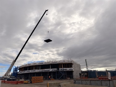 Aquatic and Leisure Centre August construction external building with crane