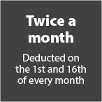 Twice a month. Deducted on the 1st and 16th of every month.